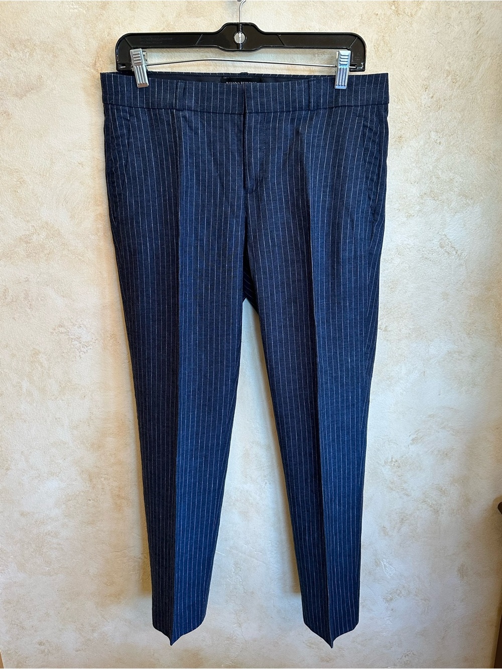 Banana Republic Navy Pinstripe Tapered Linen Pants NWOT